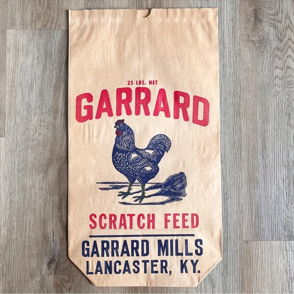 Vintage Paper Feed Sack Chicken‎ Hen Garrard Mills Lancaster Kentucky farmhouse